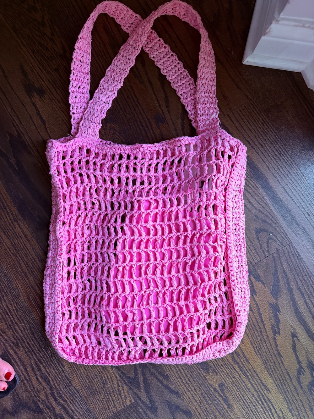 Aqua Pink Crochet Tote Bag Beach